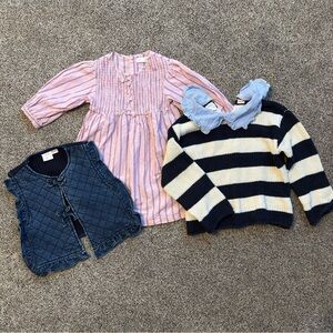 Zara Pink Striped Dress and Navy Sweater Set